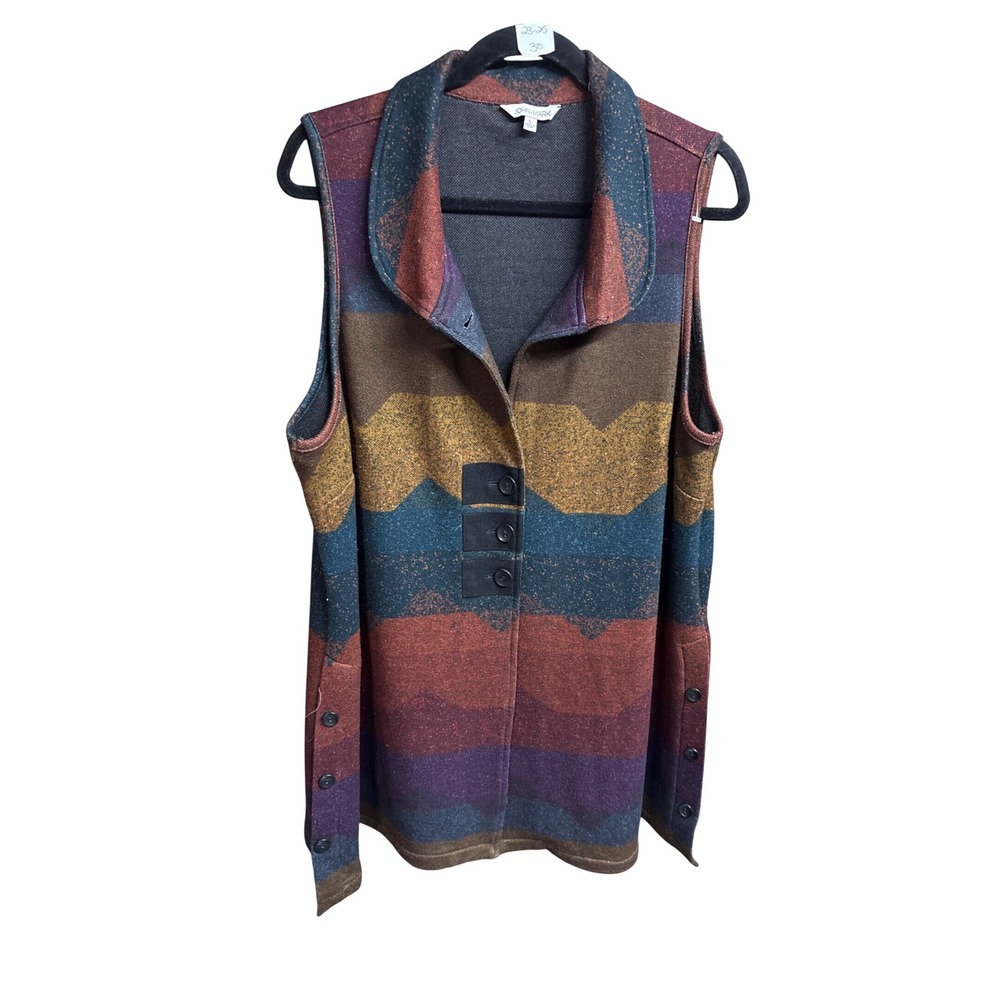 John Mark Womens Large Chevron Knit Sweater Vest Shawl Collar Southwest Multi